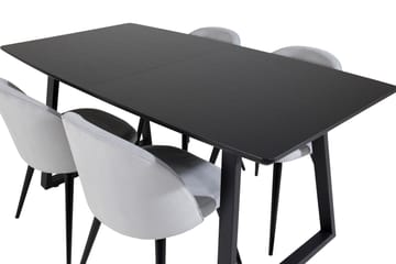 Inca spisesæt med udtræk 160 cm, rektangulært, med 4 Velvet-stole - Møbler - Borde - Spisebordssæt