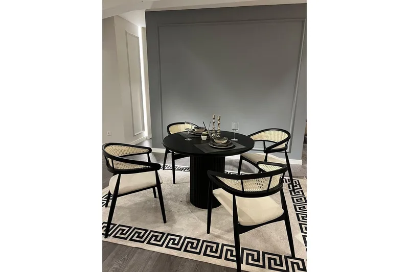 Indumati Spisegruppe Rund - Sort/Hvid - Møbler - Borde - Spisebordssæt