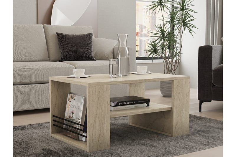 Iris 80 cm Rektangulært Sofabord med Hylde i Træ - Beige - Møbler - Borde - Sofabord