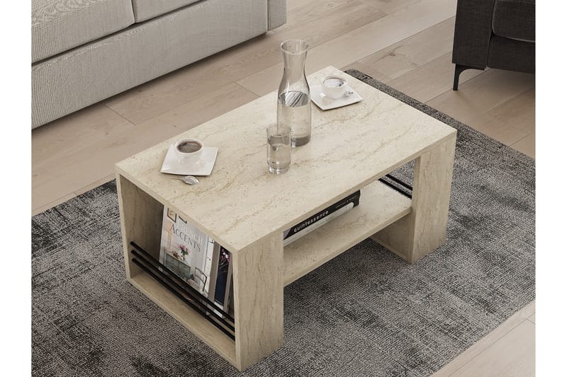 Iris 80 cm Rektangulært Sofabord med Hylde i Træ - Beige - Møbler - Borde - Sofabord