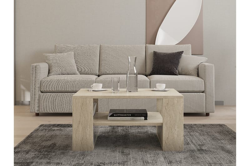 Iris 80 cm Rektangulært Sofabord med Hylde i Træ - Beige - Møbler - Borde - Sofabord