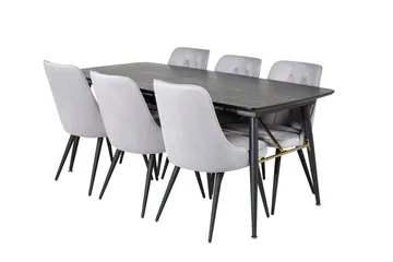 Irunea spisebord 180 cm med 6 stk. Valera luksusstole i velour - Møbler - Borde - Spisebordssæt