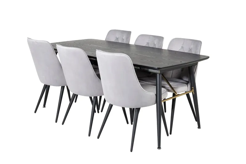 Irunea spisebord 180 cm med 6 stk. Valera luksusstole i velour - Møbler - Borde - Spisebordssæt