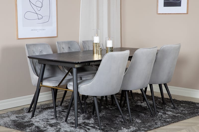 Irunea spisebord 180 cm med 6 stk. Valera luksusstole i velour - Møbler - Borde - Spisebordssæt