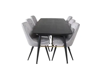 Irunea spisebord 180 cm med 6 stk. Valera luksusstole i velour - Møbler - Borde - Spisebordssæt