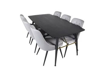 Irunea spisebord 180 cm med 6 stk. Valera luksusstole i velour - Møbler - Borde - Spisebordssæt