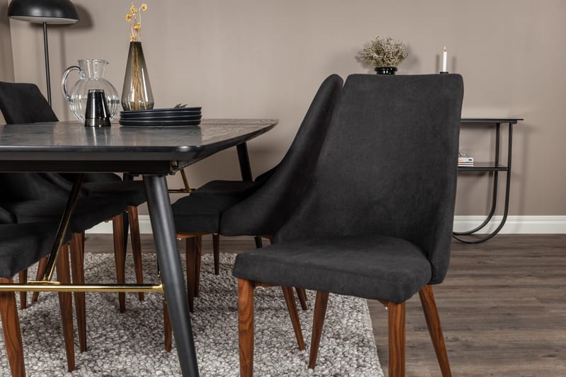 Irunea spisebordssæt med udtræk 180 cm inkl. 6 Campomar stole - Sort/Brun - Møbler - Borde - Spisebordssæt