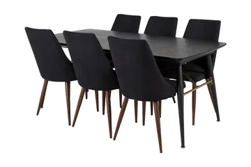 Irunea spisebordssæt med udtræk 180 cm inkl. 6 Campomar stole - Sort/Brun - Møbler - Borde - Spisebordssæt