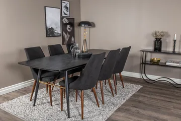 Irunea spisebordssæt med udtræk 180 cm inkl. 6 Campomar stole - Sort/Brun - Møbler - Borde - Spisebordssæt