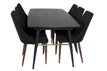 Irunea spisebordssæt med udtræk 180 cm inkl. 6 Campomar stole - Sort/Brun - Møbler - Borde - Spisebordssæt