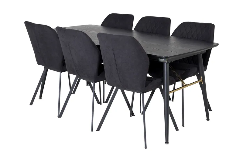 Irunea Spisebordssæt med Udtræk 180 cm inkl. 6 Sumoas Stole, Sort