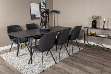 Irunea Spisebordssæt med Udtræk 180 cm inkl. 6 Sumoas Stole - Sort - Møbler - Borde - Spisebordssæt