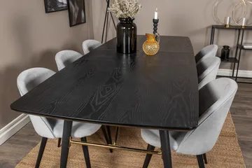 Irunea Spisebordssæt med Udtræk 180 cm inkl. 6 Valeri Stole - Sort/Grå/Fløjl - Møbler - Borde - Spisebordssæt