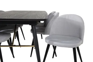 Irunea Spisebordssæt med Udtræk 180 cm inkl. 6 Valeri Stole - Sort/Grå/Fløjl - Møbler - Borde - Spisebordssæt