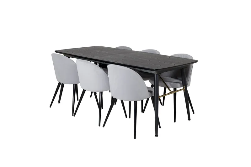 Irunea Spisebordssæt med Udtræk 180 cm inkl. 6 Valeri Stole, Sort/Grå/Fløjl