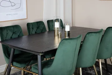 Irunea spisebordssæt med udtræk 180 cm inkl. 6 Valerie luksusstole - Sort/Mørkegrøn/Guld - Møbler - Borde - Spisebordssæt