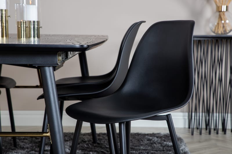 Irunea spisebordssæt med udtræk 180 cm inkl. 6 Ypas stole - Sort - Møbler - Borde - Spisebordssæt