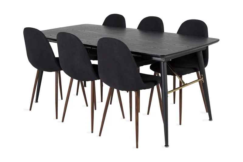 Irunea spisebordssæt med udtræk 180 cm inkl. 6 Ypas stole, Sort/Brun