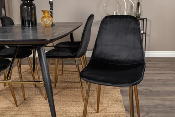 Irunea Spisebordssæt med Udtræk 180 cm inkl. 6 Pontus Stole - Sort/Messing/Velour - Møbler - Borde - Spisebordssæt
