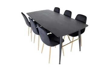 Irunea Spisebordssæt med Udtræk 180 cm inkl. 6 Pontus Stole - Sort/Messing/Velour - Møbler - Borde - Spisebordssæt