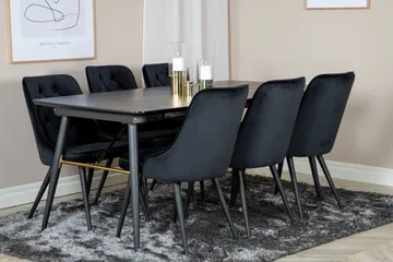 Irunea spisesæt med udtræk 180 cm inkl. 6 Valera Luksus stole - Sort - Møbler - Borde - Spisebordssæt