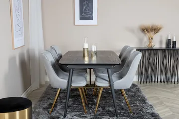 Irunea spisesæt med udtræk 180 cm inkl. 6 Valera Luksus stole - Sort/Grå/Messing - Møbler - Borde - Spisebordssæt