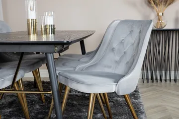 Irunea spisesæt med udtræk 180 cm inkl. 6 Valera Luksus stole - Sort/Grå/Messing - Møbler - Borde - Spisebordssæt