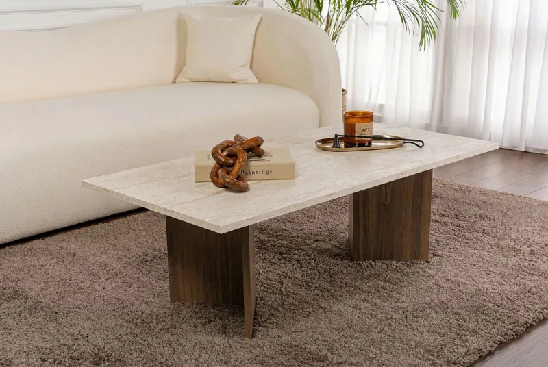 Isami Sofabord 119x40x60 cm - Travertin, Venezia Walnut - Møbler - Borde - Sofabord