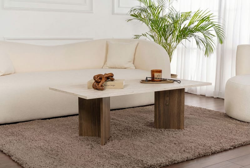 Isami Sofabord 119x40x60 cm - Travertin, Venezia Walnut - Møbler - Borde - Sofabord