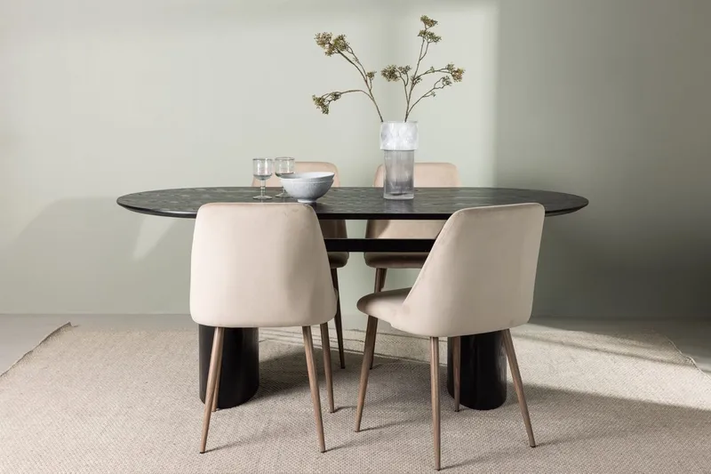Isolde spisebord 180x90 cm med 4 Night spisebordsstole