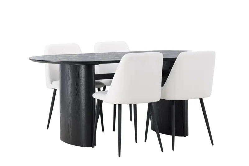 Isolde Spisebord 180x90 cm med 4 Night Spisestole - Møbler - Borde - Spisebordssæt
