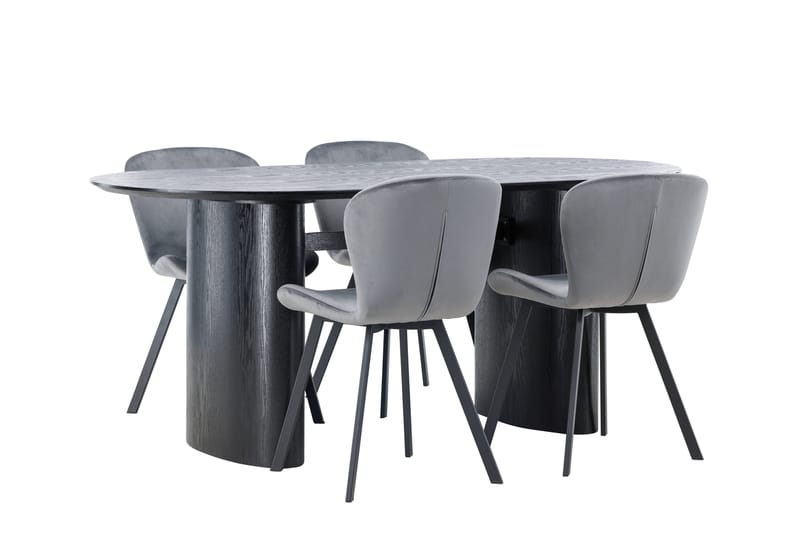 Isolde Spisebordssæt 180 cm Oval med 4 Lilja Stole - Svart - Møbler - Borde - Spisebordssæt