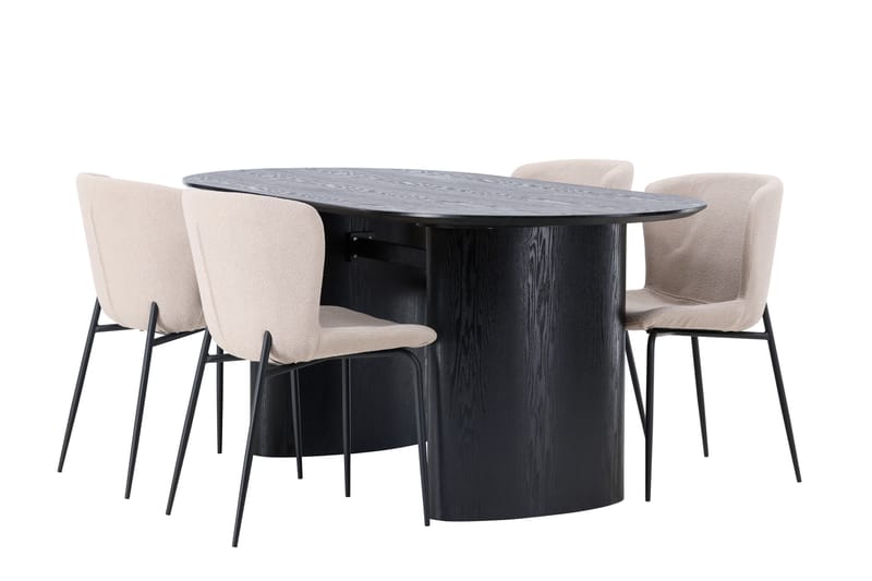 Isolde Spisebordssæt 180 cm Oval med 4 Modesto Stole - Beige - Møbler - Borde - Spisebordssæt