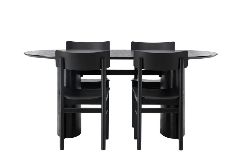 Isolde Spisebordssæt 180 cm Oval med 4 Montros Stole, Svart