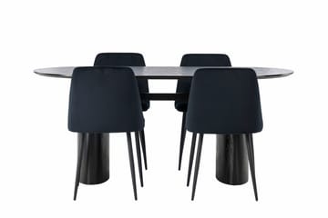 Isolde Spisebordssæt 180 cm Oval med 4 Night Stole - Svart - Møbler - Borde - Spisebordssæt