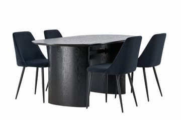 Isolde Spisebordssæt 180 cm Oval med 4 Night Stole - Svart - Møbler - Borde - Spisebordssæt