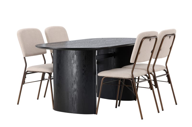Isolde Spisebordssæt 180 cm Oval med 4 Seda Stole - Beige - Møbler - Borde - Spisebordssæt