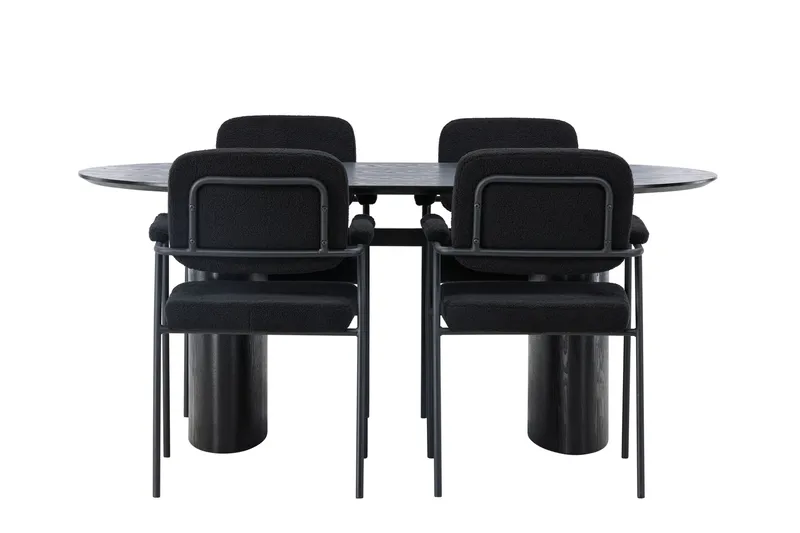 Isolde Spisebordssæt 180 cm Oval med 4 Yesterday Stole, Svart