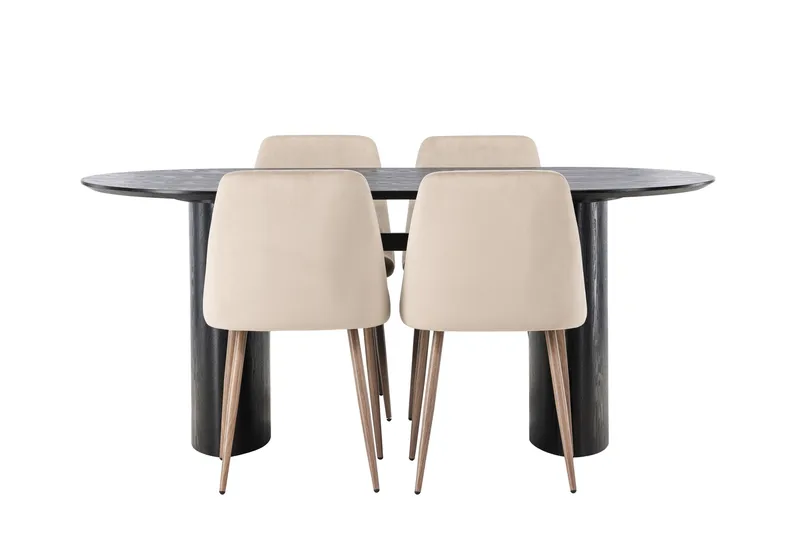 Isolde Spisegruppe 180 cm Oval med 4 Night stole, Svart