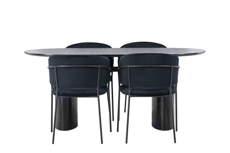 Isolde Spisegruppe 180 cm Oval med 4 Selma stole - Svart - Møbler - Borde - Spisebordssæt