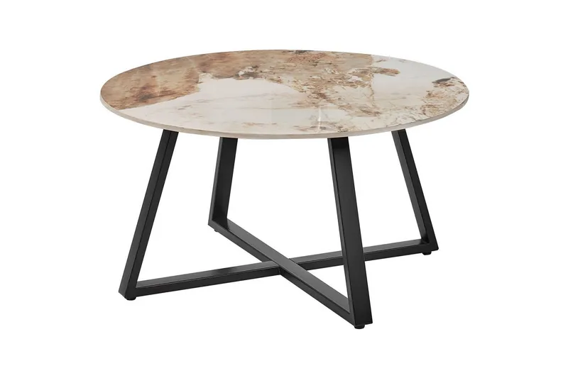 Ivins Rundt Sofabord i Sten og Metal med Marmormønster, Beige|Hvid|Sort