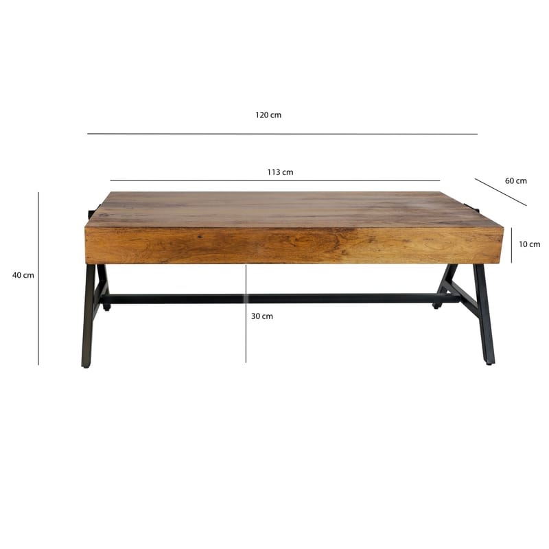 Ivoira Sofabord 120 cm Industriel stil - Varm mørkebrun og sort - Møbler - Borde - Sofabord