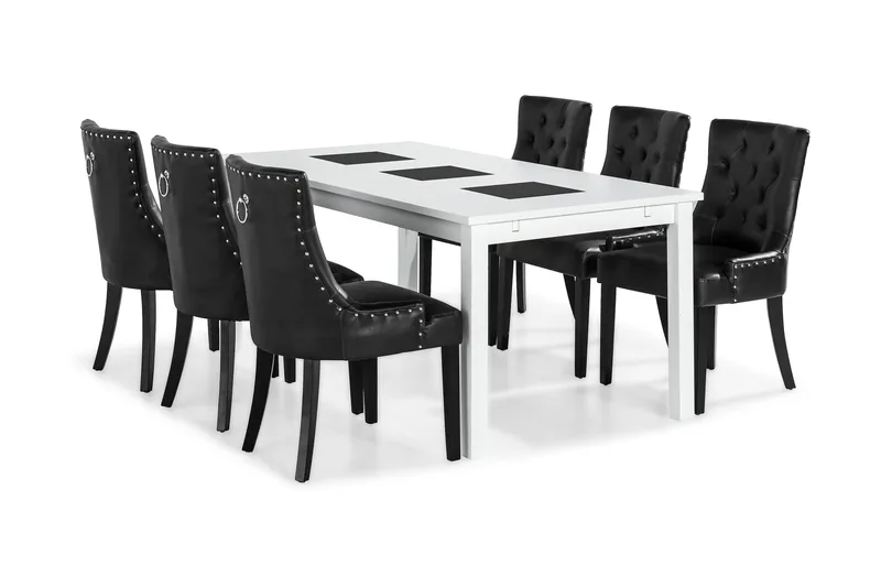 Jasmin Spisebordssæt med 6 stk Tuva Stole, Hvid/Sort Vintage
