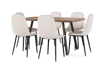 Jasmin Udtræksbart Spisebord 180 cm + 6 stk Nibe stol beige med sorte ben - Hvid/Beige - Møbler - Borde - Spisebordssæt