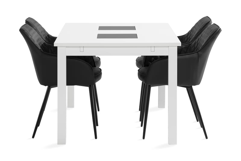 Jasmin Udvideligt Spisebordssæt 140 cm + 4 Valleviken Stol - Hvid/Sort - Spisebordssæt