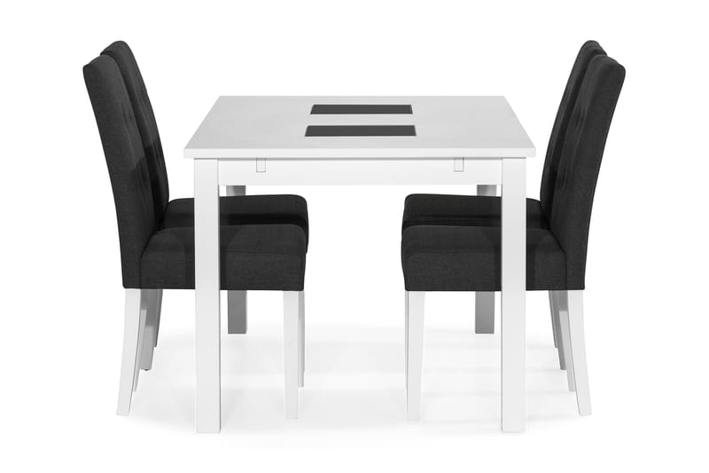 Jasmin Udvideligt Spisebordssæt 140 cm med 4 Viktor Stole - Hvid/Mørkegrå/Hvid - Spisebordssæt
