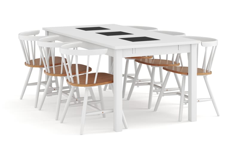 Jasmin Udvideligt Spisebordssæt 180 cm inkl 6 Varisa Stole - Hvid/Brun - Spisebordssæt