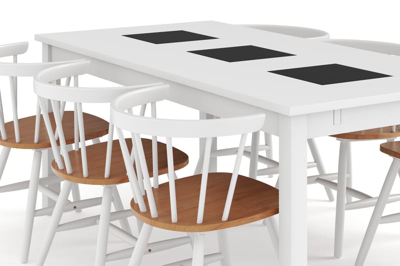 Jasmin Udvideligt Spisebordssæt 180 cm inkl 6 Varisa Stole - Hvid/Brun - Spisebordssæt