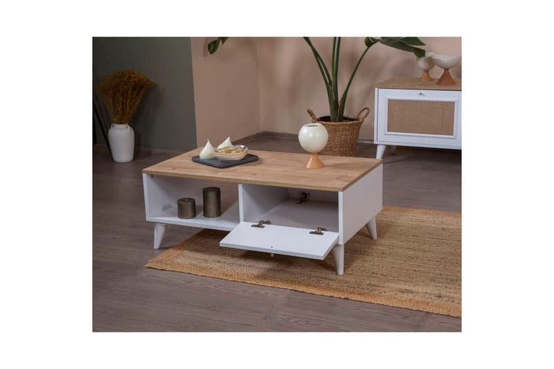 Jatinder Sofabord 55 cm - Mellemfarvet træ/Hvid - Møbler - Borde - Sofabord