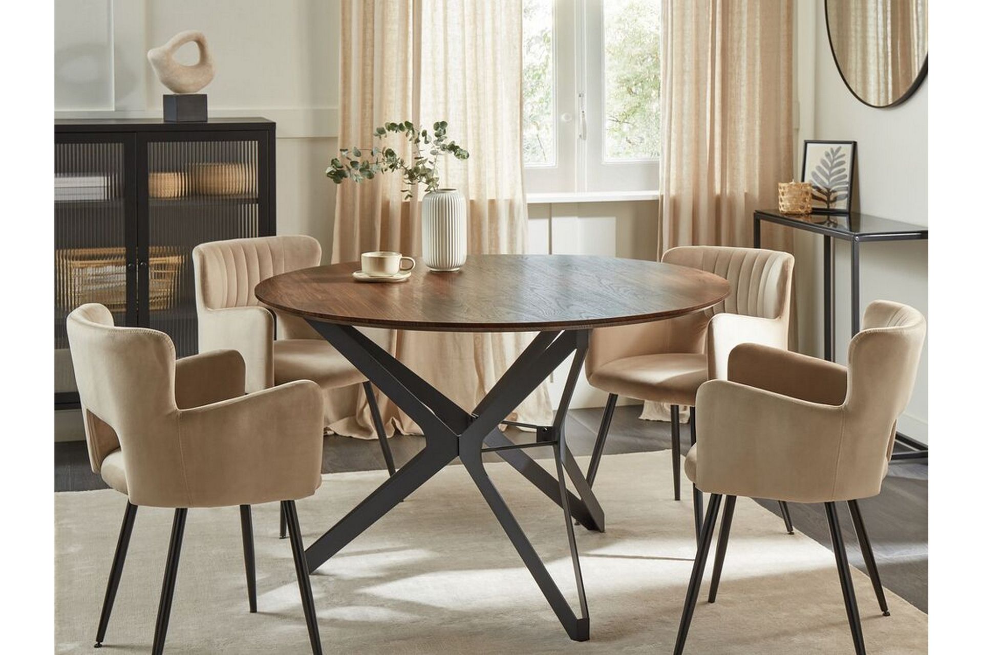 Javeline Spisebord 120 cm Rund - Mørkebrun/Sort - Møbler - Borde - Spisebord og køkkenbord